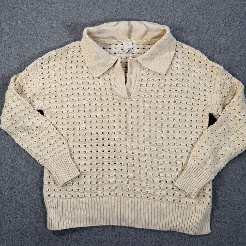 JOIE Sansa Open Knit Sweater Women's Medium Cream Long Sleeve V-Neck